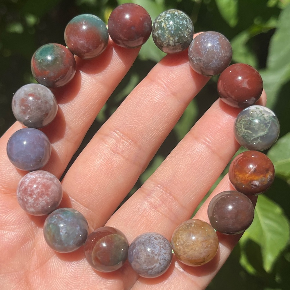 12.5mm stretchable rainbow ocean jasper bracelet